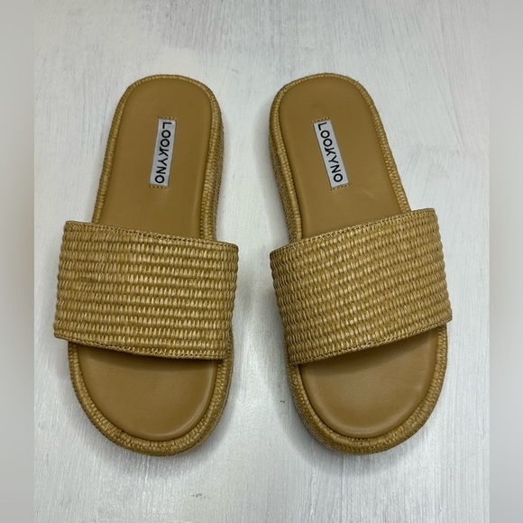 Lookyno Raffia Slide Sandals Women’s EU 37 Tan Woven Platform Summer Shoes - Picture 2 of 11